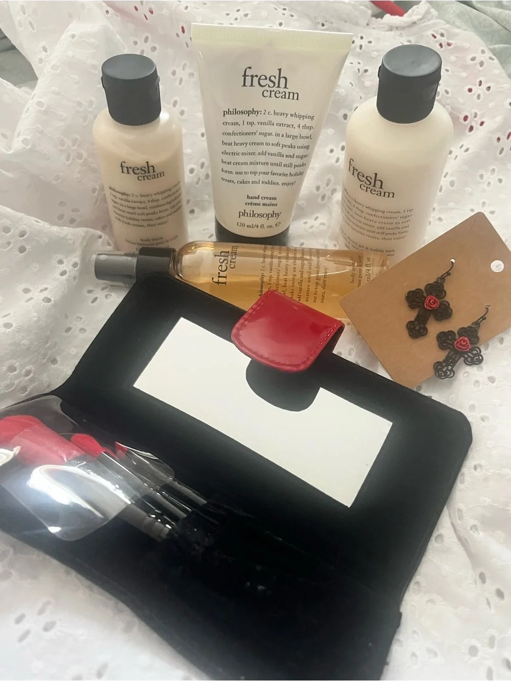 Philosophy Fresh Cream Set with Black Case and Red-Accent Brushes & Earrings